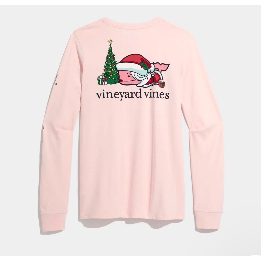 Vineyard Vines T Shirt Long Sleeve Mrs. Claus Christmas Pink Women Medium